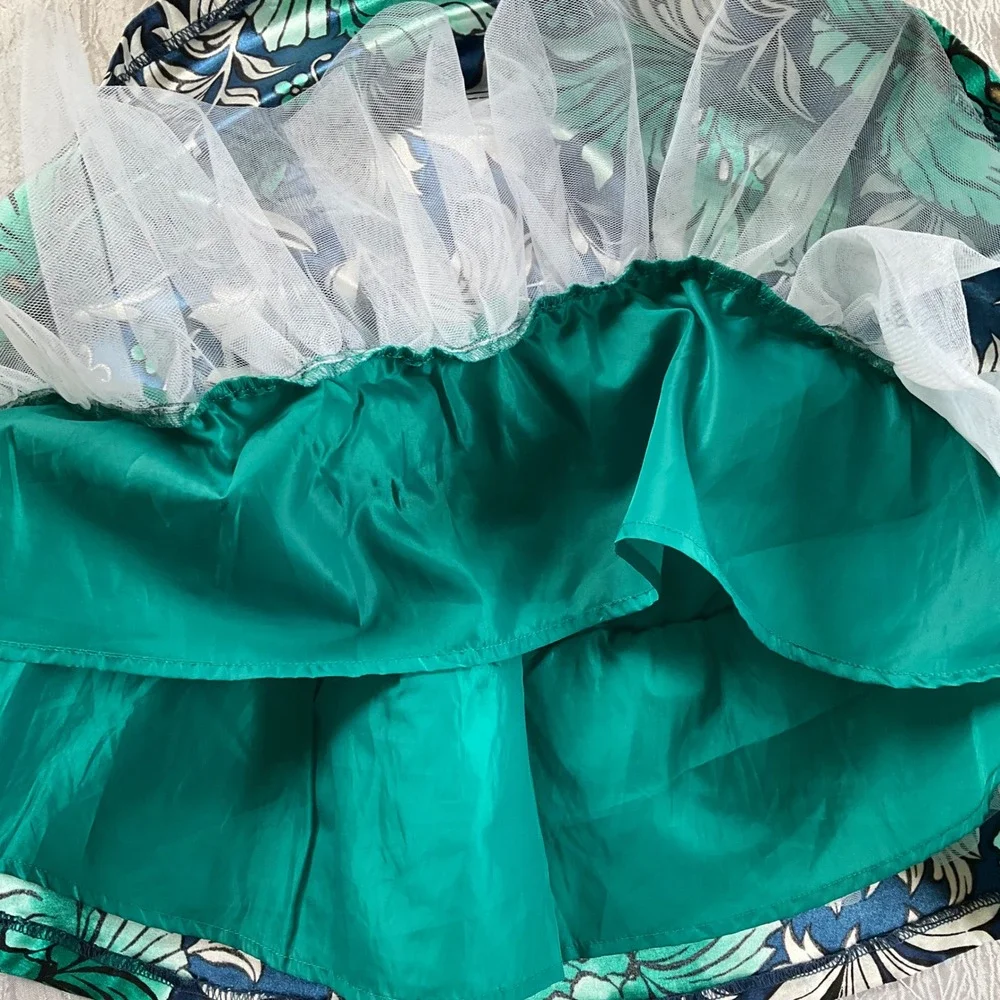 Gymboree‎ Dressed Up Girls Teal Navy Floral Glitter Party Dress Bow Size 6 Fancy